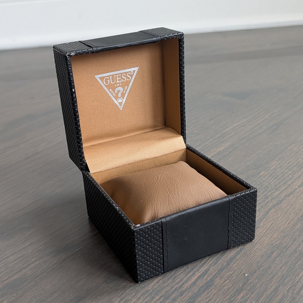 GUESS Watch Display Box - Black Textured Case with Tan Pillow